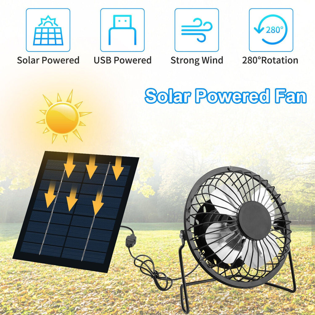 Portable Solar Powered Fan Mini Ventilator Greenhouse PetDog