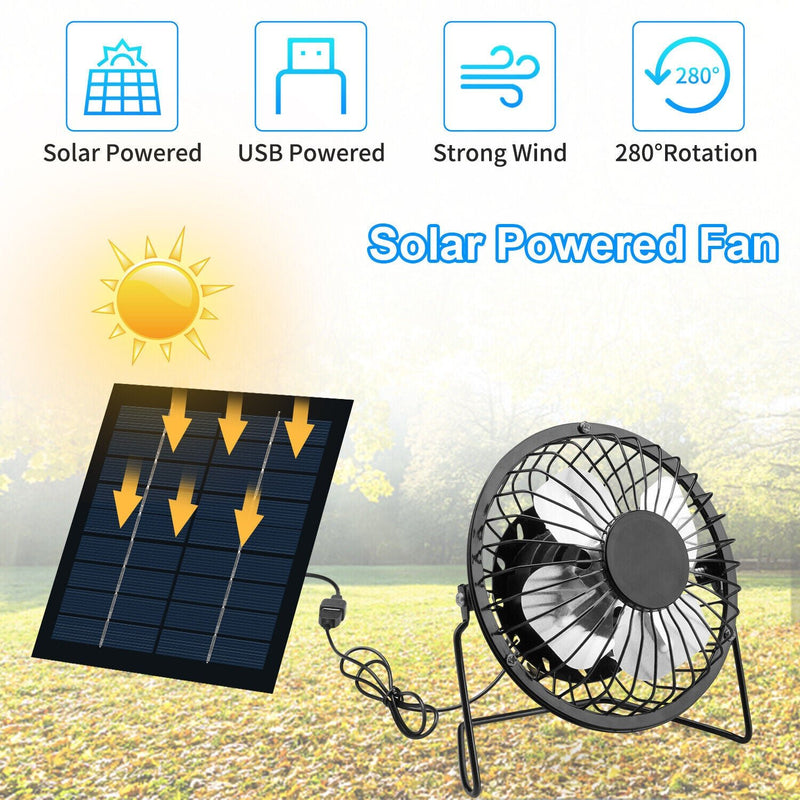 Solar Powered Fan Ventilator Greenhouse Pet Chicken House Cooler Portable  Mini