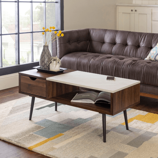 Modern Coffee Table Booker Acorn and Faux Marble - Plugsusa