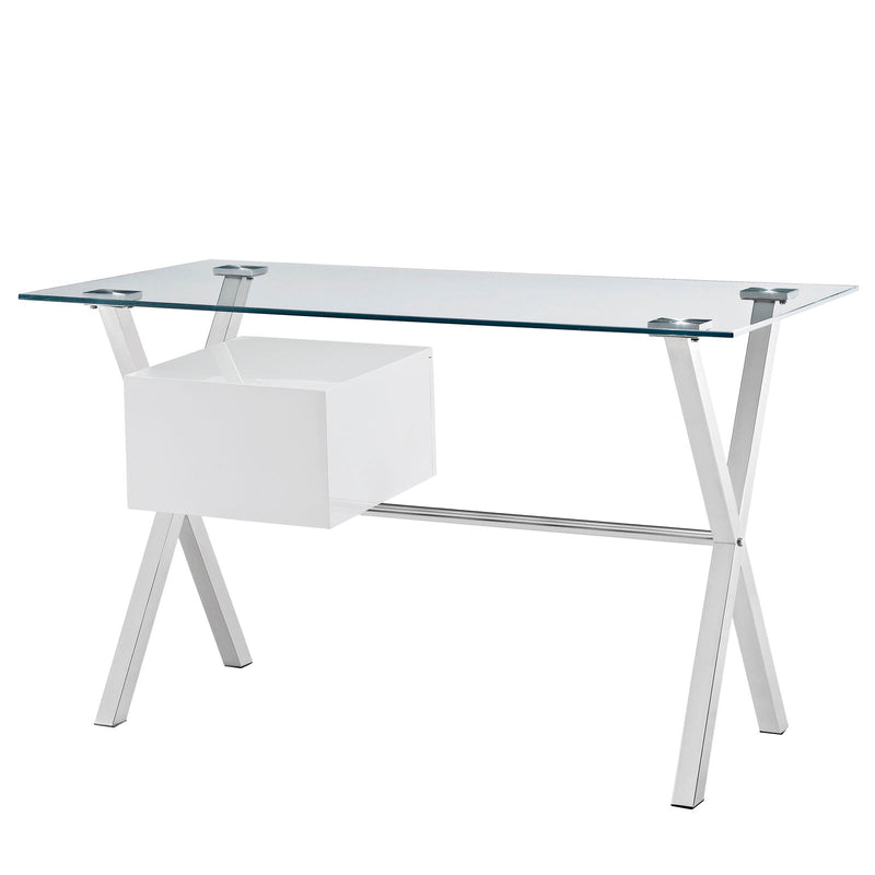 Modern Glass Top Office Desk with Metal Frame - Plugsus Home Furniture