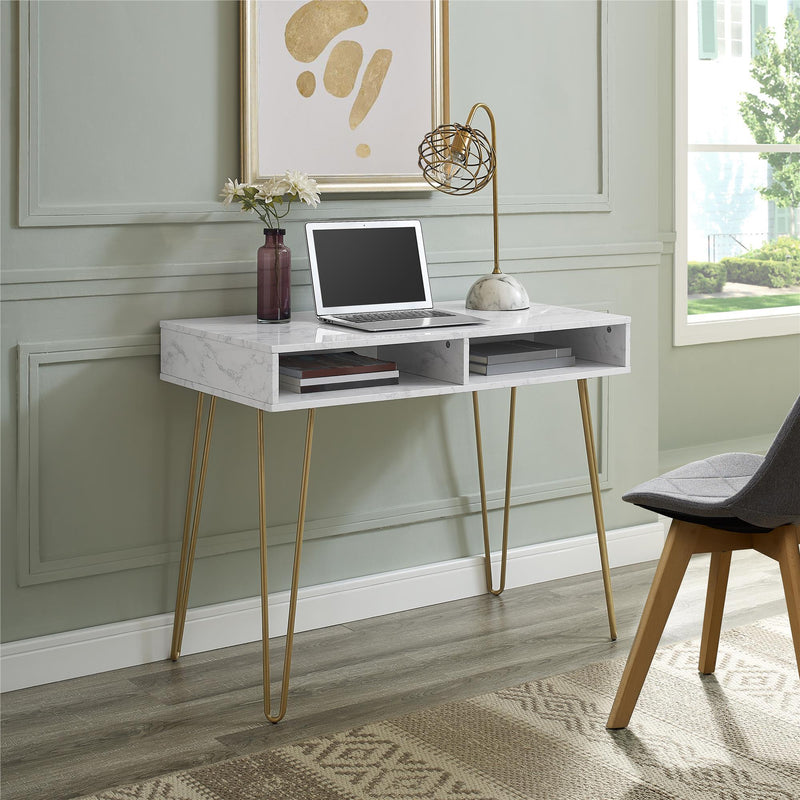 Modern Marble Office Desk with Storage - Plugsusa