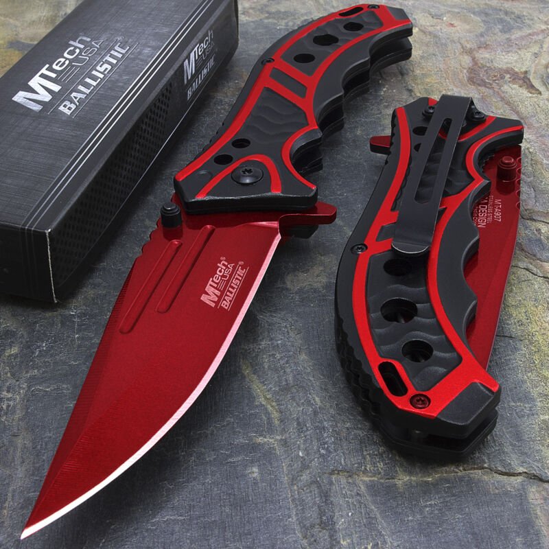 MTECH USA 8.25" RED SPRING OPEN ASSISTED TACTICAL FOLDING POCKET KNIFE EDC Blade - Plugsus Home Furniture
