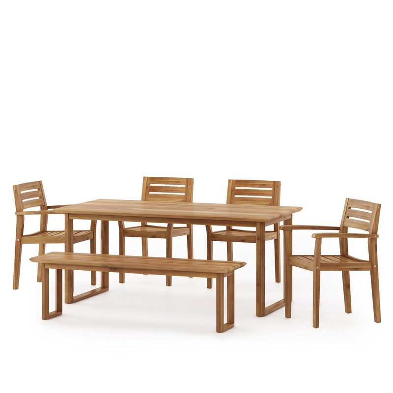 Nibley Outdoor Acacia Wood 6 Piece Dining Set with Bench - Plugsus Home Furniture