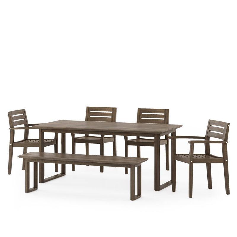 Nibley Outdoor Acacia Wood 6 Piece Dining Set with Bench - Plugsus Home Furniture