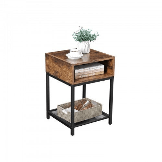 Nightstand with Open Compartment and Mesh Shelf - Plugsusa