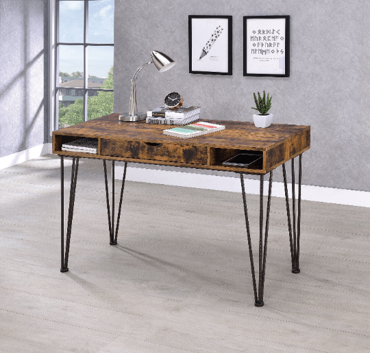 Office Desk Antique Nutmeg with Middle Drawer and Shelf's - Plugsusa