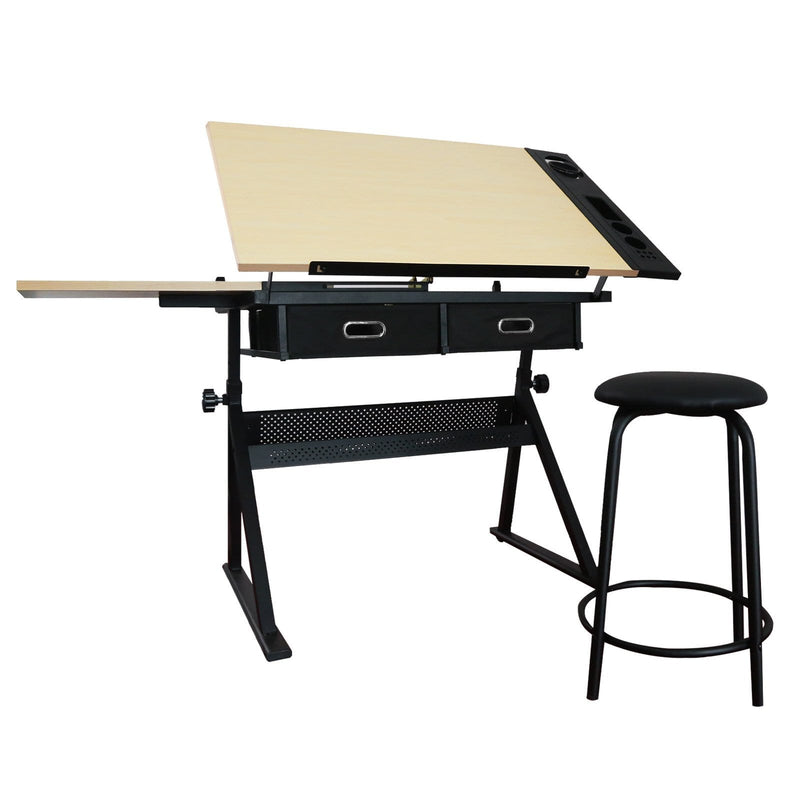 Office Desk Height Adjustable Drawing Table with Storage Drawers and Stool - Plugsus Home Furniture