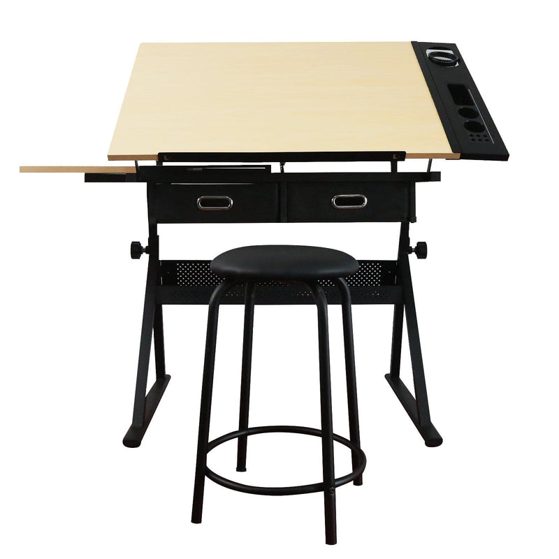 Office Desk Height Adjustable Drawing Table with Storage Drawers and Stool - Plugsus Home Furniture