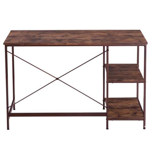 Office Desk Industrial Style 2 Side Shelf Table Walnut Color - Plugsus Home Furniture