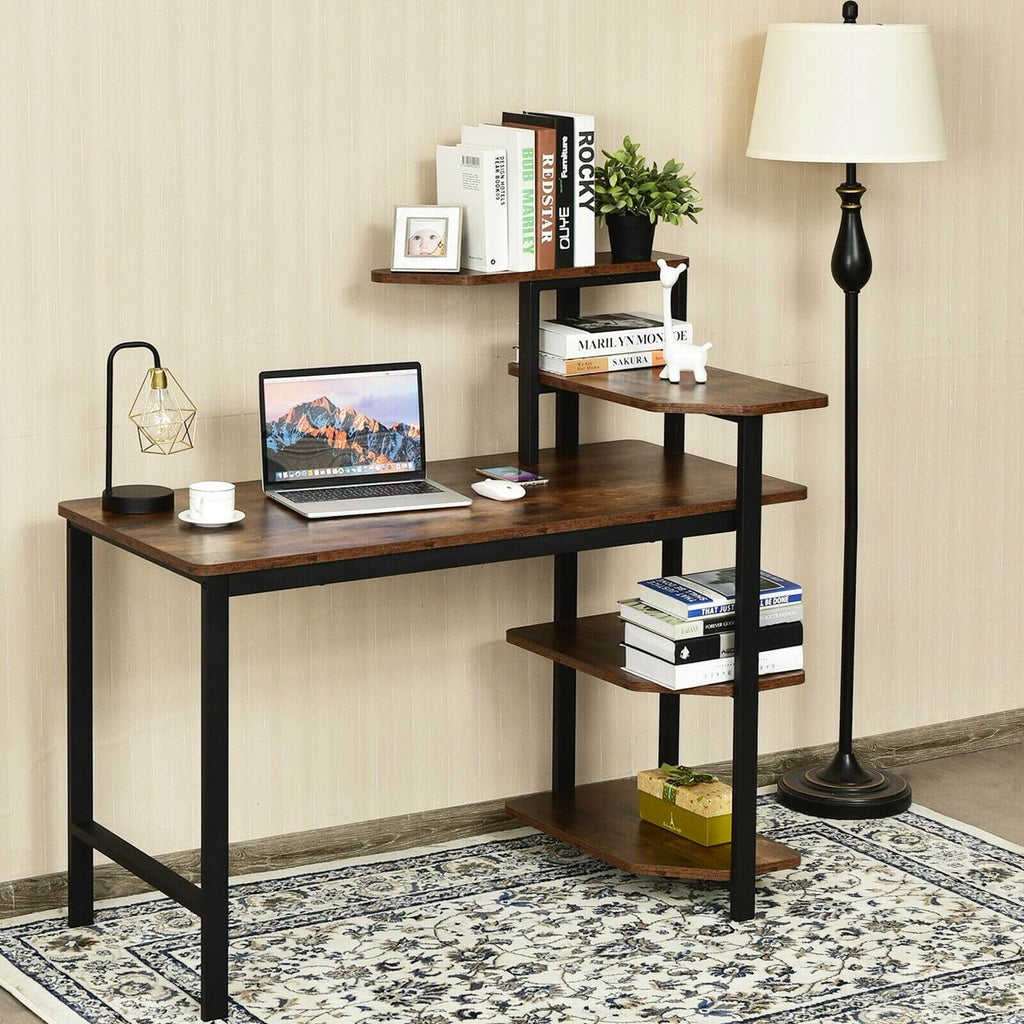 Office Desk Modern Study Table with 4 Storage Shelves - Plugsus