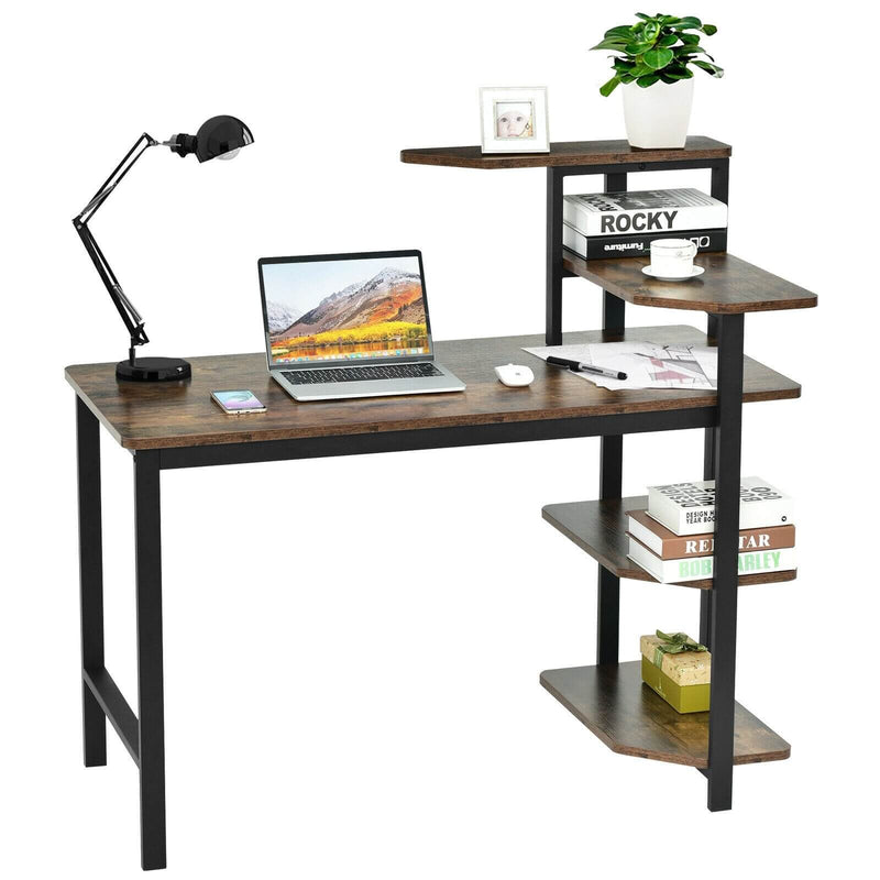 Office Desk Modern Study Table with 4 Storage Shelves - Plugsus Home Furniture