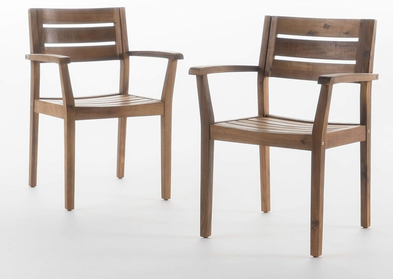 Oliver's Outdoor Acacia Wood Dining Chairs - Set of 2 with Teak Finish - Plugsus Home Furniture