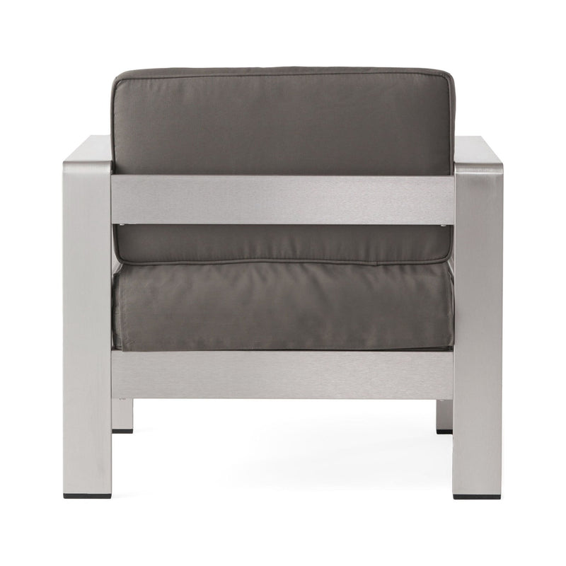 Olivia's Modern Silver and Gray Indoor Aluminum Club Chair with Cushions - the Roney Collection - Plugsus Home Furniture