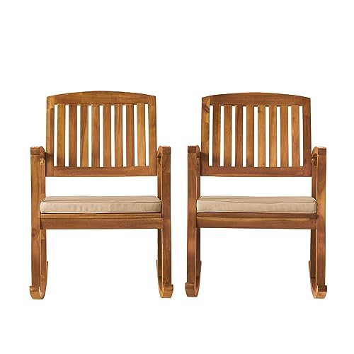 Olivia's Teak Finish Acacia Rocking Chairs - 2-Piece Set with Cushions, the Selma Collection - Plugsus Home Furniture