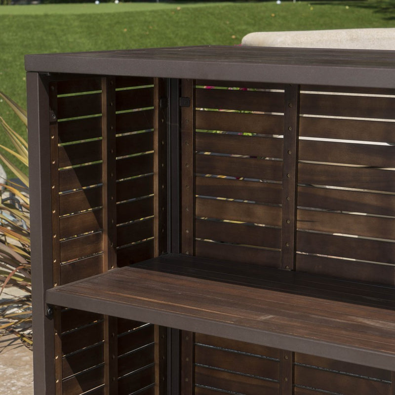 Outdoor 5 Piece Dark Brown Finished Acacia Wood Bar Set - Plugsus Home Furniture
