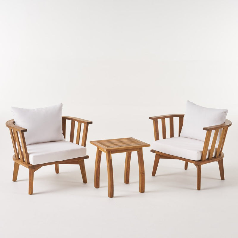 Outdoor Acacia Wood 2 Seater Club Chairs and Side Table Set - Plugsus Home Furniture