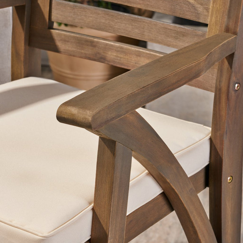 Outdoor Acacia Wood Barstool (Set of 2), Grey with Cream Cushion - Plugsus Home Furniture