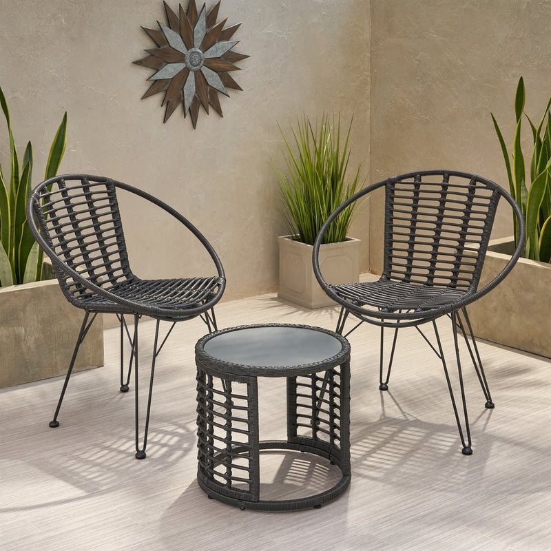 Outdoor Modern Boho 2 Seater Wicker Chair Set with Side Table - Plugsus Home Furniture