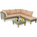 Outdoor Patio Furniture Rattan Set Cushioned Loveseat 4 Pcs - Plugsus Home Furniture