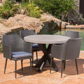 Outdoor Transitional 5 Piece Wicker Dining Set with Lightweight Concrete - Plugsus Home Furniture