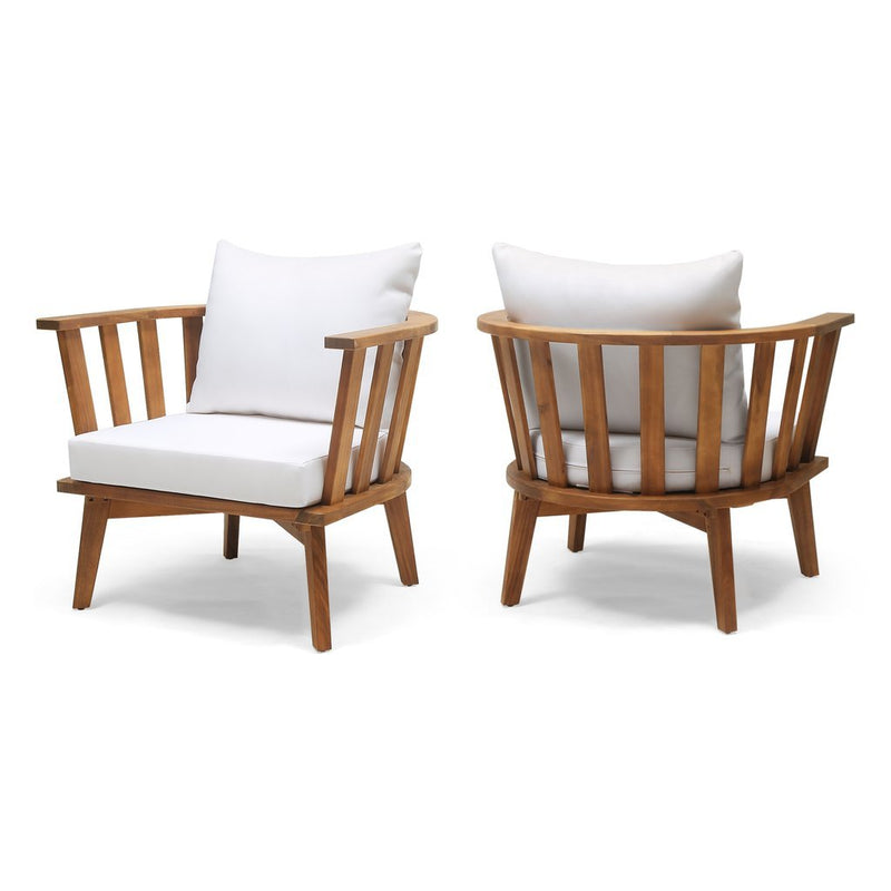 Outdoor Wooden Club Chair with Cushions (Set of 2), White and Teak Finish - Plugsus Home Furniture