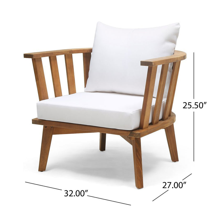 Outdoor Wooden Club Chair with Cushions (Set of 2), White and Teak Finish - Plugsus Home Furniture