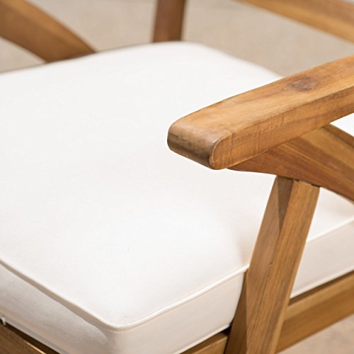 Premium Hermosa 2-Piece Outdoor Acacia Wood Arm Chair Set with Teak Finish and Cream Cushions - Plugsus Home Furniture