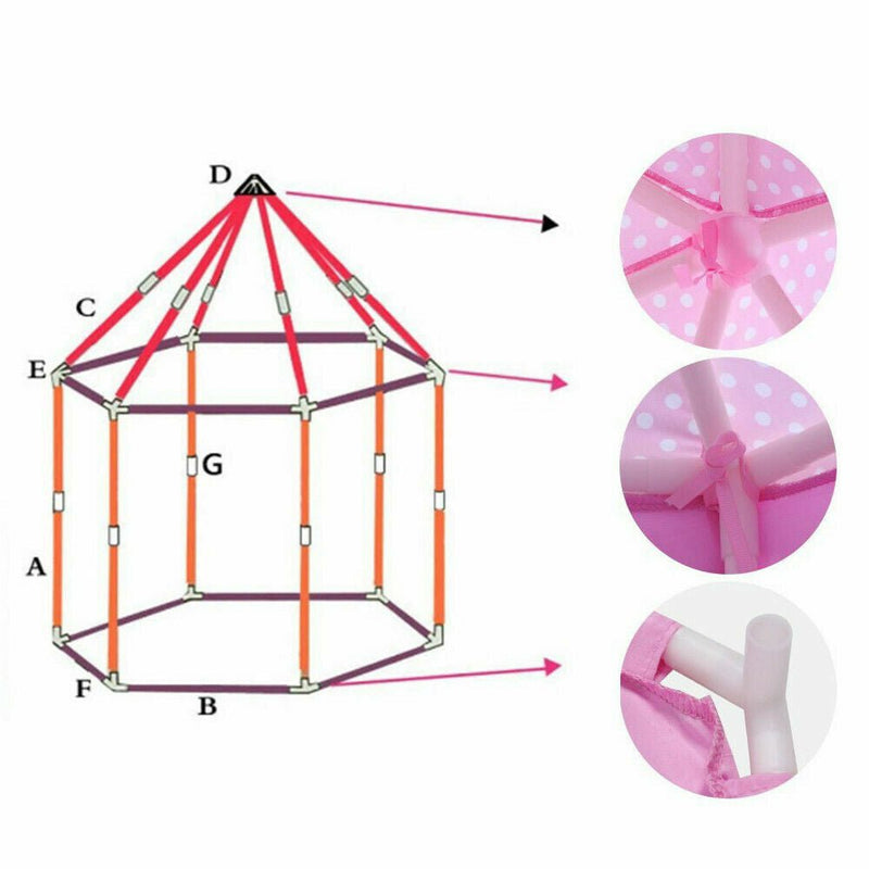 Princess Castle Play Tent for Girls Large Kids Hexagon Playhouse Indoor Toys - Plugsus Home Furniture
