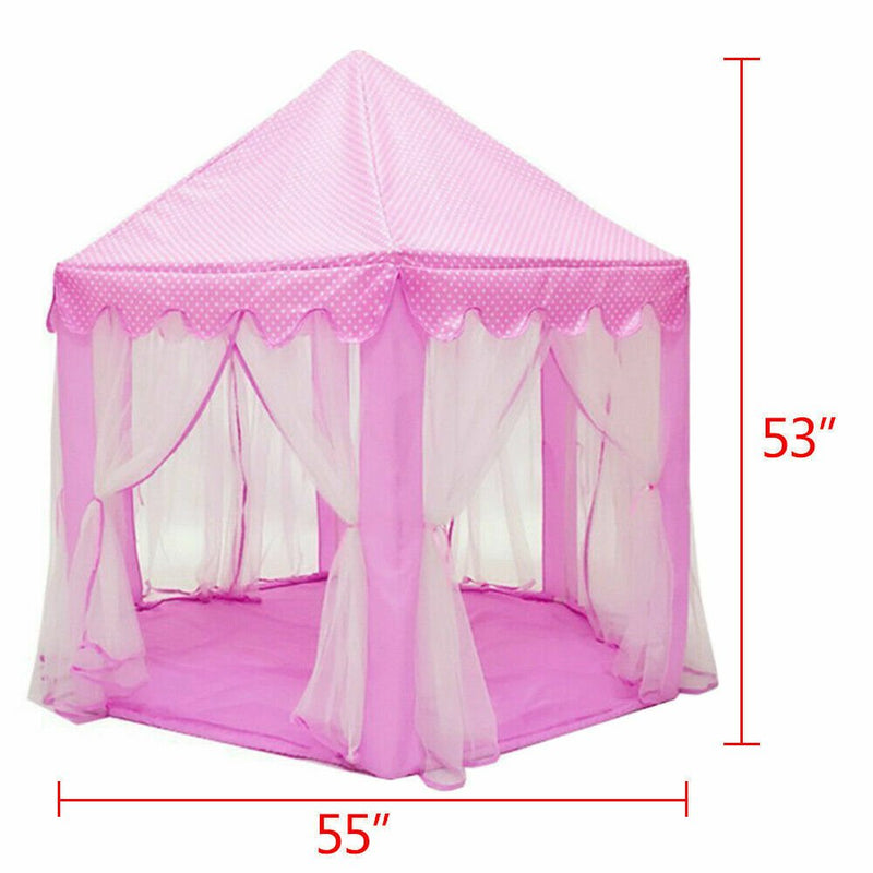 Princess Castle Play Tent for Girls Large Kids Hexagon Playhouse Indoor Toys - Plugsus Home Furniture
