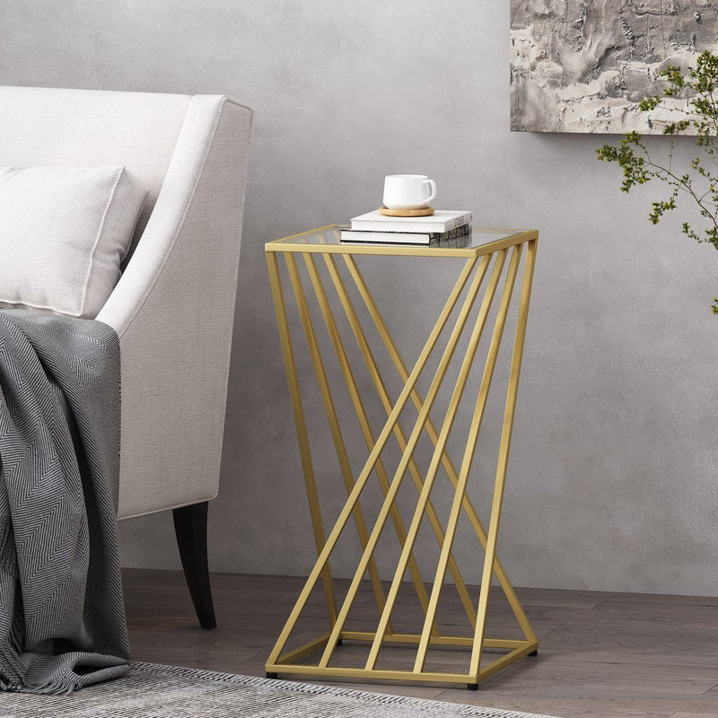 Raintree Modern Glam Glass Top End Table, Champagne Gold - Plugsus Home Furniture