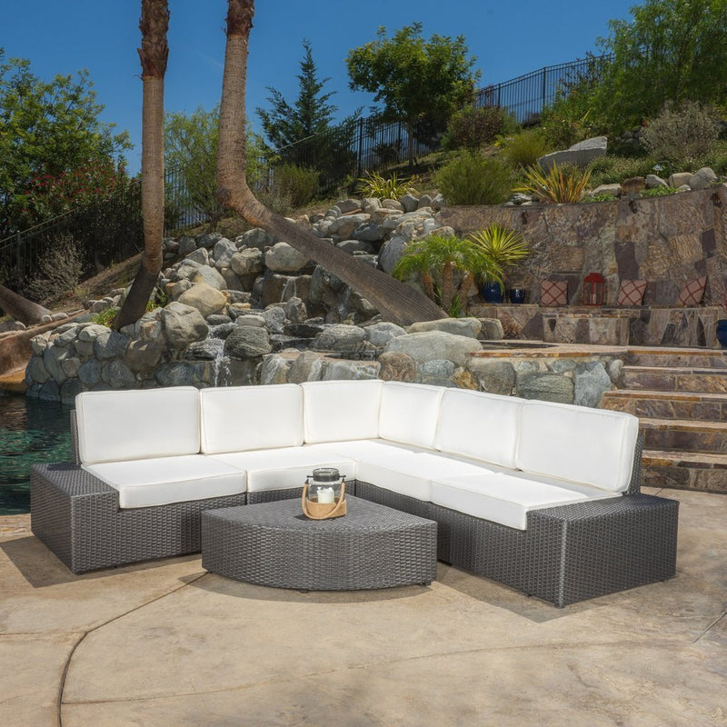 Reddington 6pc Outdoor Grey Wicker Sectional Set - Plugsus Home Furniture