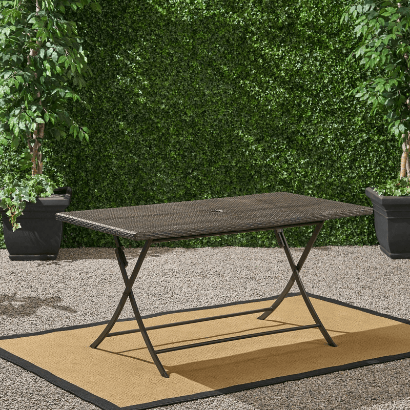 Riley Outdoor Multi-brown Wicker Rectangular Foldable Dining Table - Plugsus Home Furniture