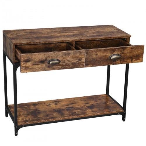 Rustic Console Table Entryway Sofa Table with 2 Drawers and Shelf - Plugsusa