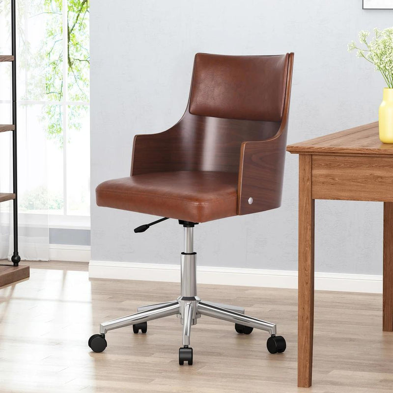 Rustic Mid-Century Modern Upholstered Swivel Office Chair - Plugsus Home Furniture
