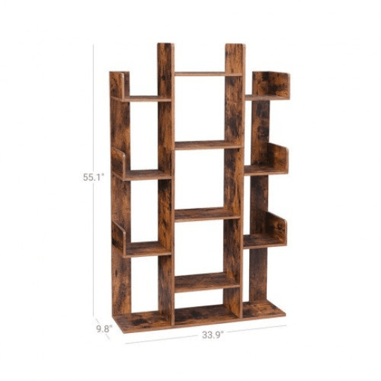Rustic Shelves Bookshelf with 8 and 13 Storage Spaces - Plugsusa