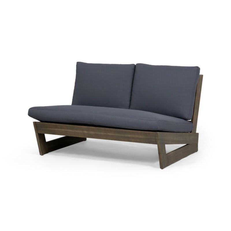 Kaitlyn Outdoor Acacia Wood Loveseat with Cushions