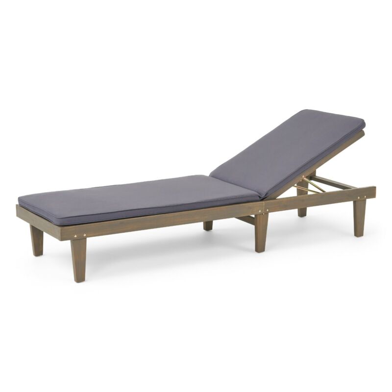 Tevion Outdoor Acacia Wood Chaise Lounge and Cushion Set