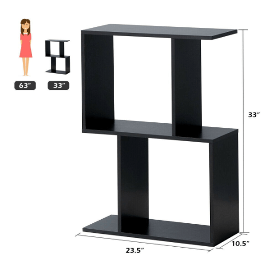 S-Shaped Bookcase Free Standing Storage Rack Wooden - Plugsusa