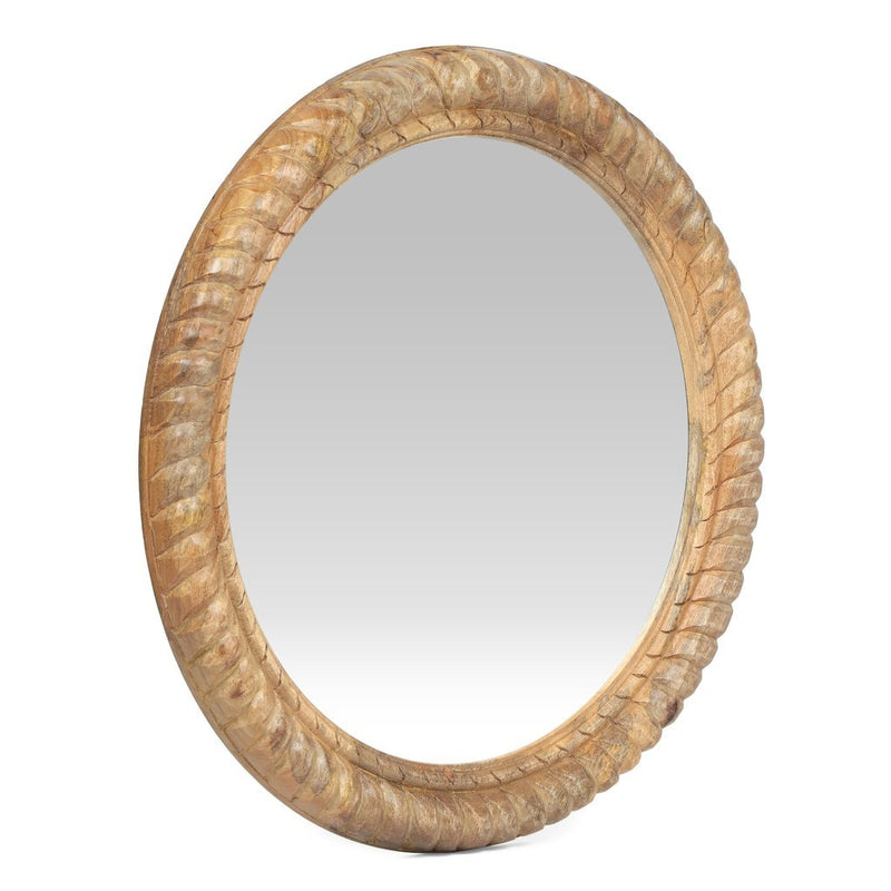 Scio Traditional Handcrafted Round Mango Wood Wall Mirror, Natural - Plugsus Home Furniture
