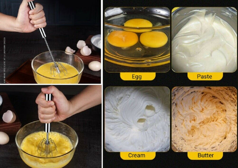 Kitchen Egg Whisk Hand Push Egg Beater Stainless Steel Blender