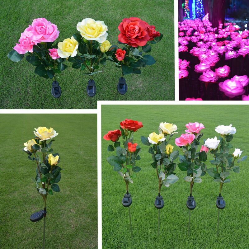 Solar Flower Light Pink Roses LED Lawn Lamp Yard Decoration Pathway Garden Patio - Plugsus Home Furniture