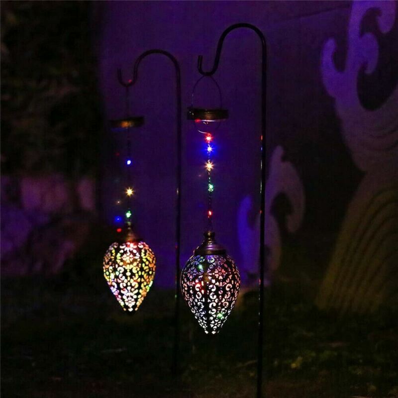 Solar Power LED Hanging Lantern Light Metal Garden Yard Decor Lamp Rechargeable - Plugsus Home Furniture