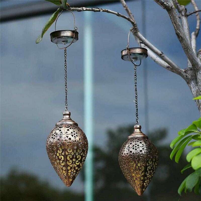 Solar Power LED Hanging Lantern Light Metal Garden Yard Decor Lamp Rechargeable - Plugsus Home Furniture
