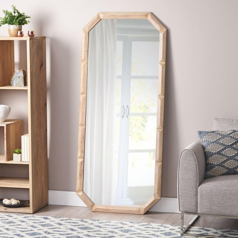 Standing Mirror Mid Century with Carved Wood Frame - Plugsus Home Furniture