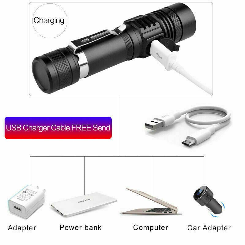 Super Bright 90000LM LED Tactical Flashlight Zoomable With Rechargeable Battery - Plugsus Home Furniture