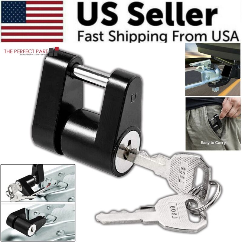 Trailer Hitch Coupler Lock - 1/4" Diameter, 3/4" Span for Tow Boat, RV, Truck, Car with 2 Keys - Plugsus Home Furniture