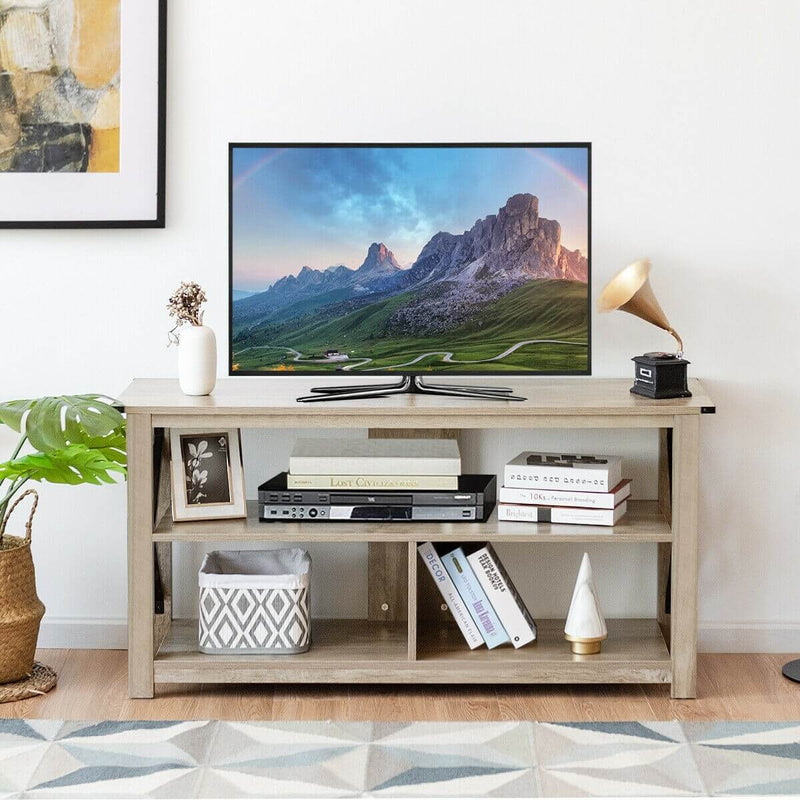 TV Stand Modern Farmhouse with Open Shelves for TV's up to 55" - Plugsus Home Furniture