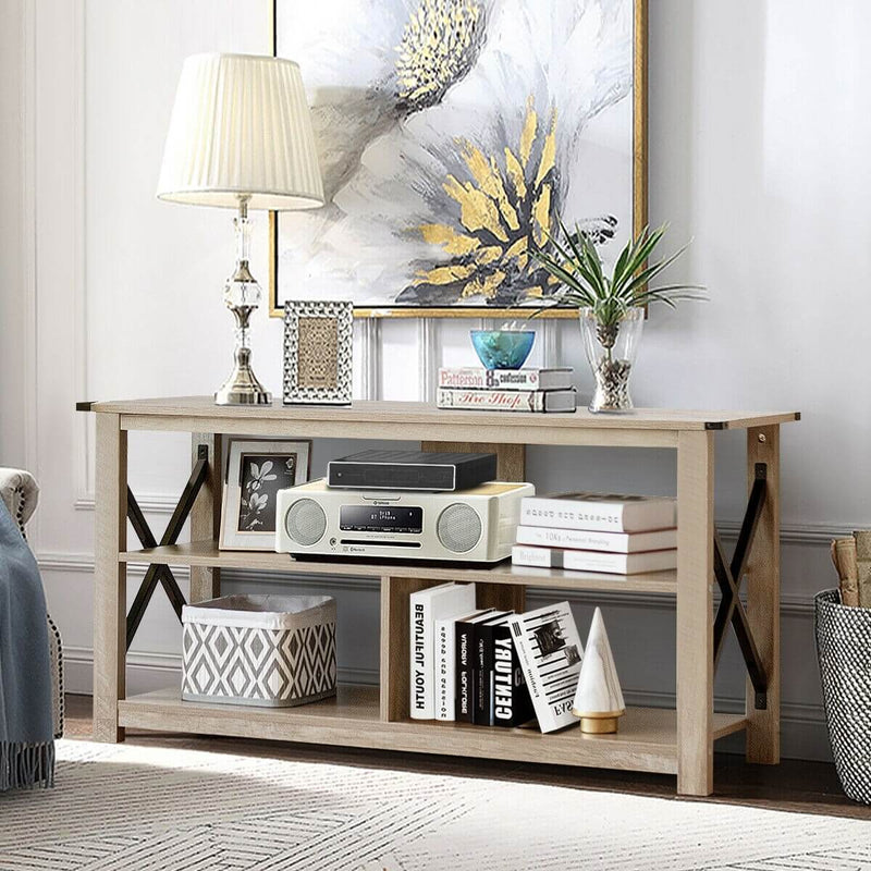 TV Stand Modern Farmhouse with Open Shelves for TV's up to 55" - Plugsus Home Furniture
