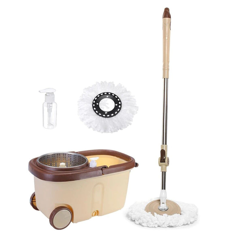 US 360° Rotating Floor Mop Bucket Set wheel with 2 Microfiber Head Cleaning Tool - Plugsus Home Furniture