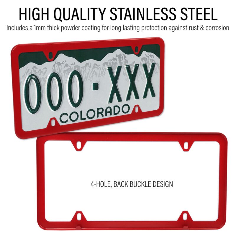 US Size Red License Plate Frames - Front & Rear Car License Plate Covers Holder - Plugsus Home Furniture